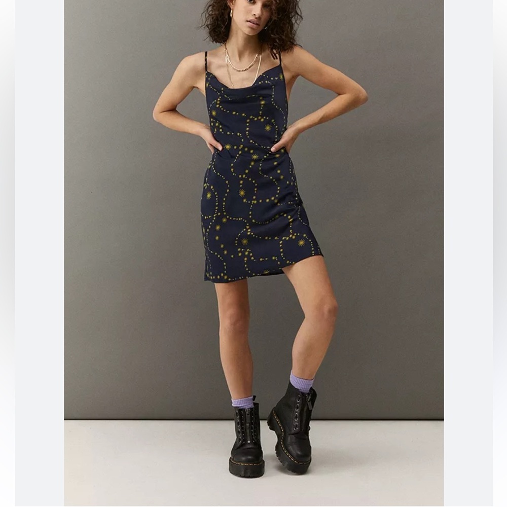 Urban Outfitters Mallory Celestial Slip Dress, Navy & Gold, Sz S